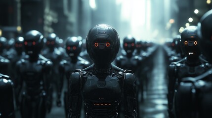 Fototapeta premium Futuristic, black, crowd of robot