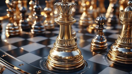 Business futuristic graphic icon,silver and golden chess board game.strategy ideas and connection concept in vintage color tone.