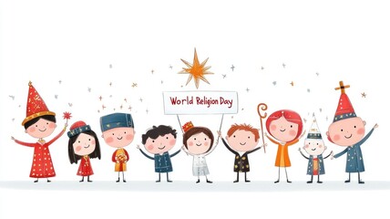 Fototapeta premium World religion day celebration: children embracing cultural diversity with joyful unity