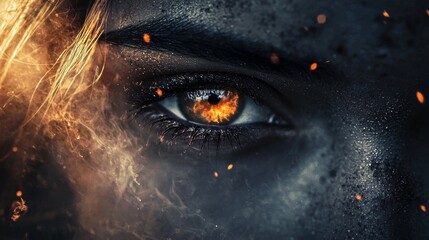 Naklejka premium Fiery close-up of an intense eye with glowing details