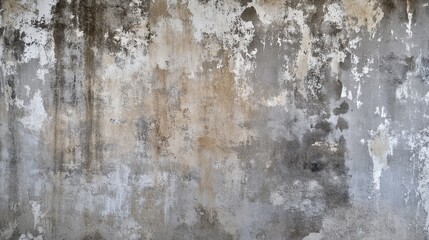 Textured wall with peeling paint and stains, showcasing weathered surfaces.
