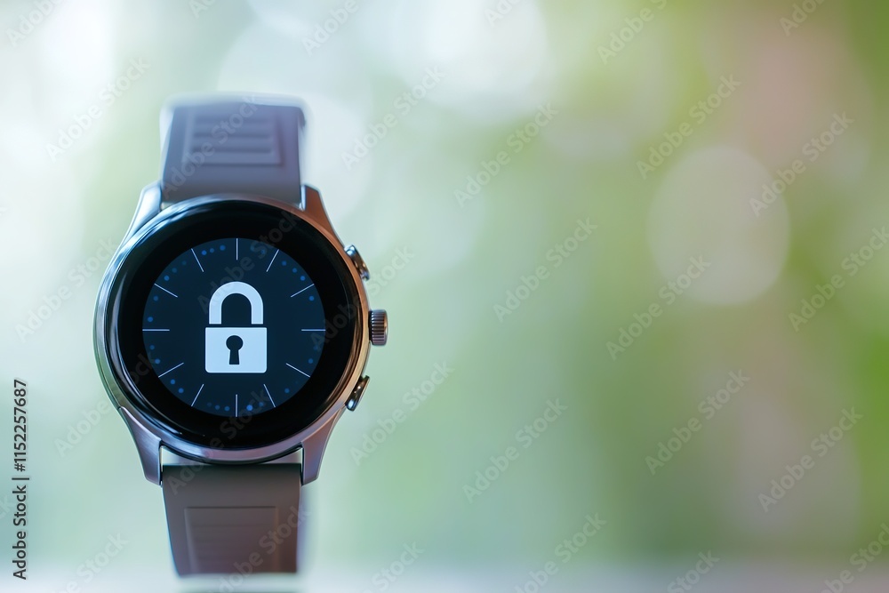 Aufkleber clean close-up of smartwatch displaying lock icon under soft natural light with blurred neutral back