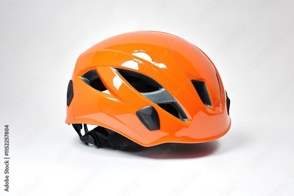 Poster stock photo of climbing helmet on white background clean and minimal with ample copy space on left s