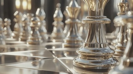 Business futuristic graphic icon,silver and golden chess board game.strategy ideas and connection concept in vintage color tone.