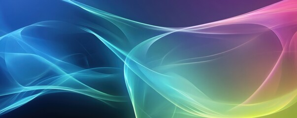 Abstract colorful wave-like light trails with gradient hues of blue, purple, and yellow on dark background.