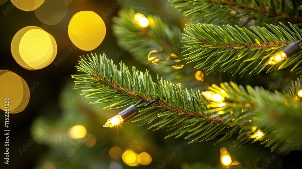 Aufkleber closeup of a tree branch with yellow string lights.