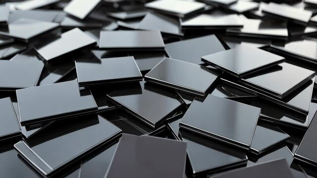 Black tiles scattered across a surface in a creative arrangement for interior design or art projects