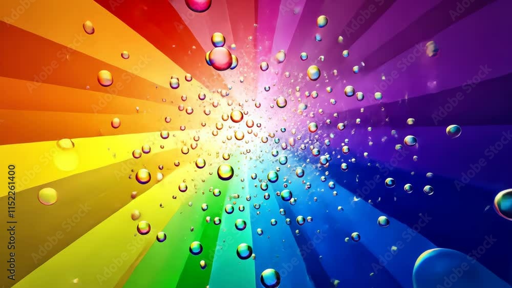 Poster colorful bubble background with vibrant rays shining through droplets in a joyful design