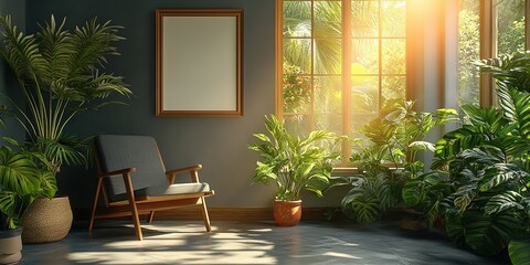Cozy indoor space with natural light and lush plants in a modern setting during the afternoon