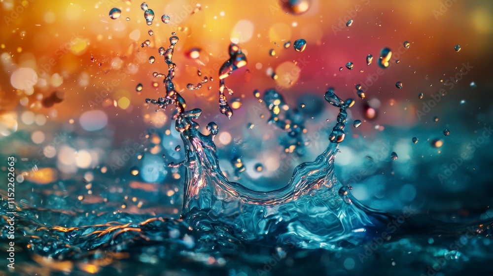 Poster splashing water droplets creating a dynamic visual effect