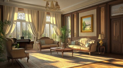 Elegant and spacious living room with beautiful furniture