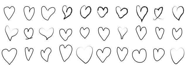 Doodle hearts sketch set. Various different hand drawn heart icon love collection isolated on white background. Red heart symbol for Valentines Day. Vector illustrator. EPS 10