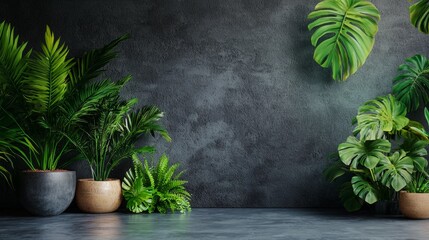 Minimalist plant arrangement against a dark gray backdrop