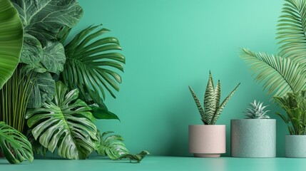 Obraz premium Indoor tropical plant arrangement in minimalist decor