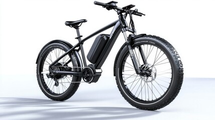 Fototapeta premium The modern design of a black electric bike in an isolated angle view.