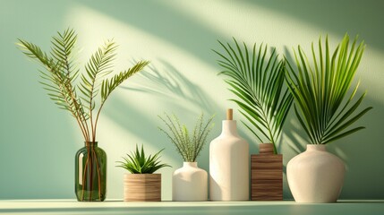 Fototapeta premium Modern decor with vases and tropical plants
