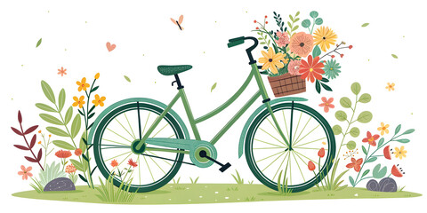 Fototapeta premium Vintage bicycle with flowers illustration