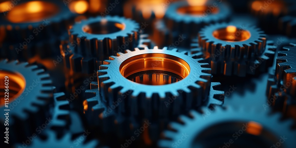 Aufkleber close-up of interconnected metal gears in a powerful mechanical assembly showcasing precision engine