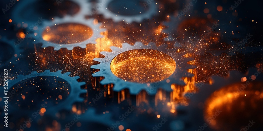 Poster gears in motion create a captivating display of light and motion in a mechanical setting
