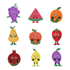 cheerful fruit collection on white background