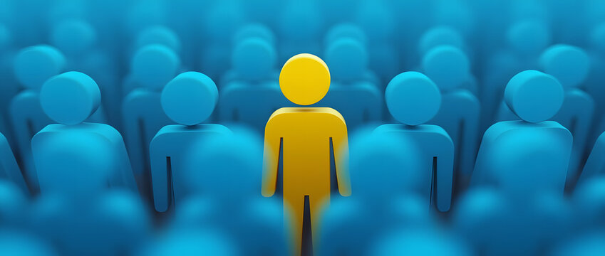 The picture shows a person dressed in yellow, among the blue general public. The personnel department is responsible for recruiting staff.