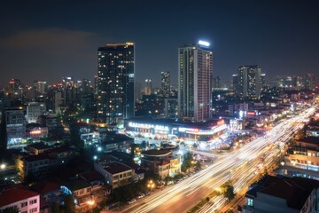 Obraz premium cityscape at night with busy traffic