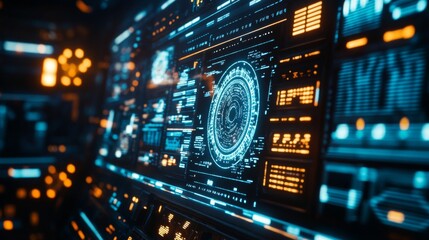 Obraz premium Holographic Technology in High-Tech Control Room