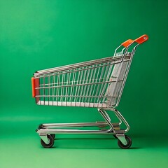 Shopping Cart on Green Background