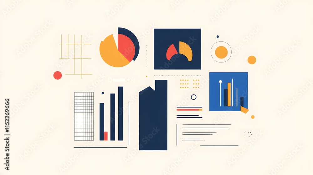 Poster a collection of modern and visual data analytics graphs and charts in a flat design style. ideal for