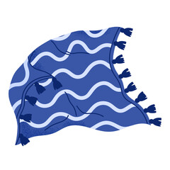 Stylish wavy patterned blanket. Wool blanket plaid. Spread-out plaid with tassels for home interior and picnic. Vector illustration in cartoon style. Isolated white background