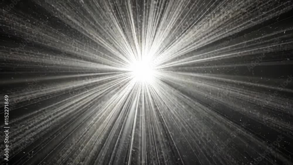 Poster radiant light beams radiate from a bright source in a dark space creating a captivating visual effec