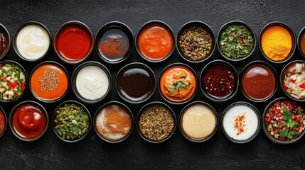 Top-Down View of Sauce and Seasoning Station