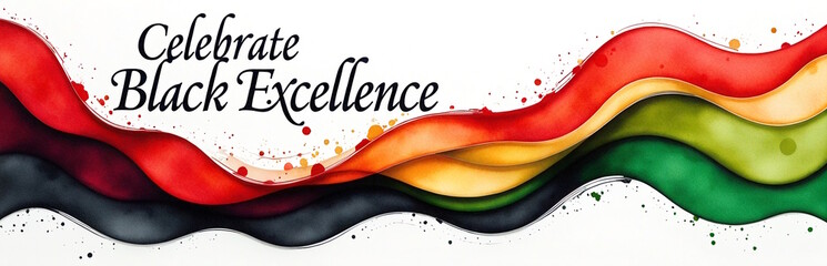 Celebrate black excellence with colorful wavy design and splashes, concept of empowerment and cultural celebration, Black History Month