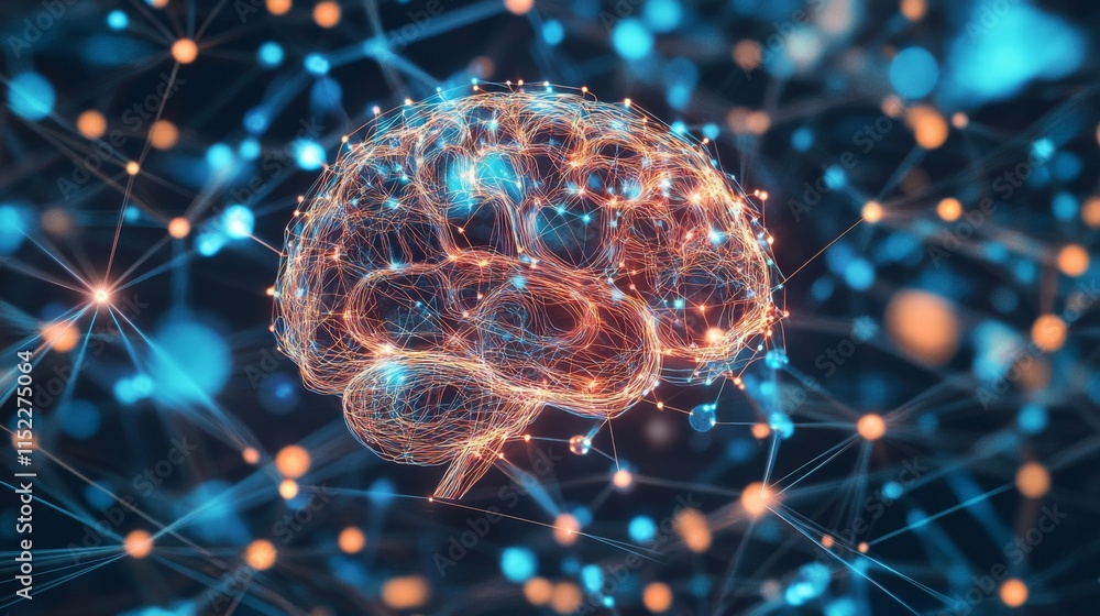 Poster abstract brain visualization with glowing effects