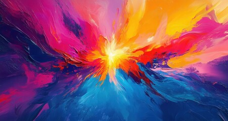 Vivid explosion of colors blending in an abstract artwork portraying energy and movement