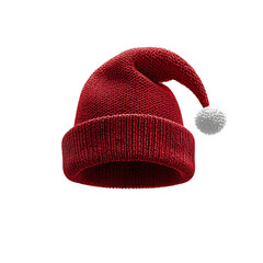 Isolierte rote Weihnachtsm&uuml;tze mit wei&szlig;em Bommel vor schwarzem Hintergrund