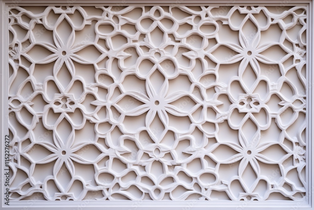 Poster hand-drawn mashrabiya latticework design - delicate and detailed monochrome sketch style with soft b