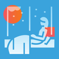 The girl sits by the window in winter line black icon. Sign for web page, mobile app, button, logo.