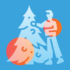 Person decorates a Christmas tree  line black icon. Sign for web page, mobile app, button, logo.