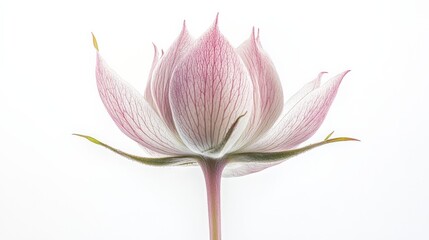 close-up of a pink flower with delicate petals against a white background
