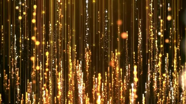Gold Glitter Abstract Background. Futuristic Glittering Fly Up Movement Luxury Loop Backgrounds Video. HD