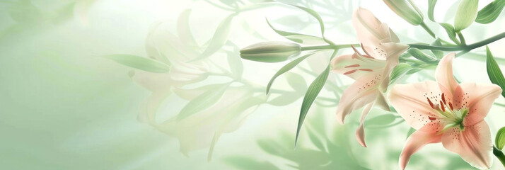 Obraz premium Delicate lilies gracefully bloom against a soft pastel backdrop, exuding serenity and elegance