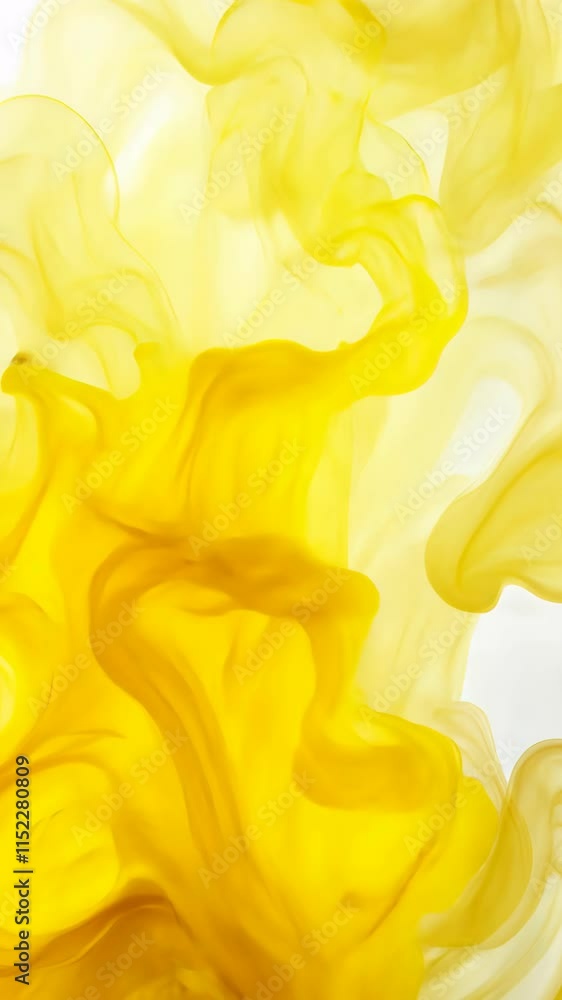 Poster colorful yellow ink swirls create an abstract design in a white background highlighting artistic flu