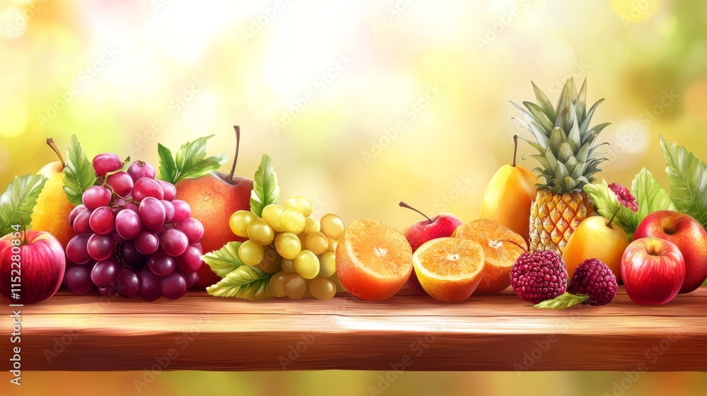 Poster Fresh Fruit Display on Outdoor Table