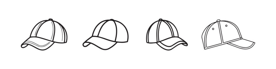 Baseball Cap Vector Outline Collection in Different Angles