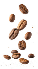 Obraz premium Close-up of isolated roasted coffee beans on white background