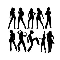 silhouette, woman, vector, people, fashion, illustration, body, black, beauty, girls, model, dance, pose, group, lady, dancer, dancing, fun, outline, art, posing, bikini, person, business, hair