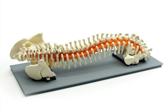 High Definition Model of Scoliosis Spine with Detailed Overlay and Soft Shadows on Plain White Background for Educational Use