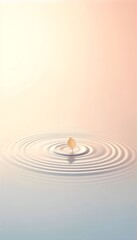 A leaf rests atop calm water, surrounded by tranquil ripples under soft evening light, evoking peace and balance.Ideal for designs conveying elegance, lightness, beauty