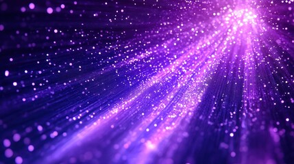 Purple light rays and sparkles burst from center.
